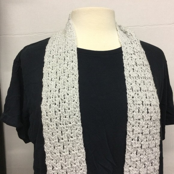 Scarf- Hand Crochet Silver Grey Glitter Scarf shimmering long light weig… - Picture 4 of 9